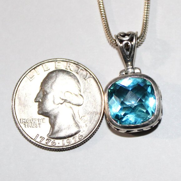 Sterling Silver Snake Chain Blue Glass Necklace - Picture 3 of 6